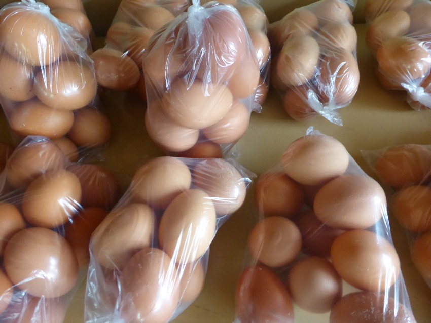 Egg cartons at the gas station. 