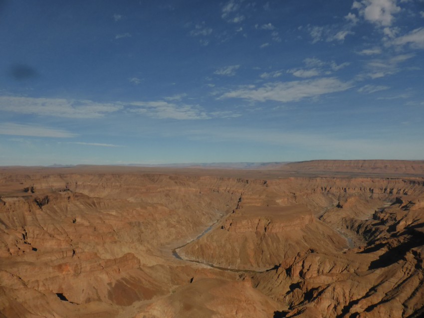 The water lever of Fish River Canyon is low, but you sure can see the erosion timeline. 